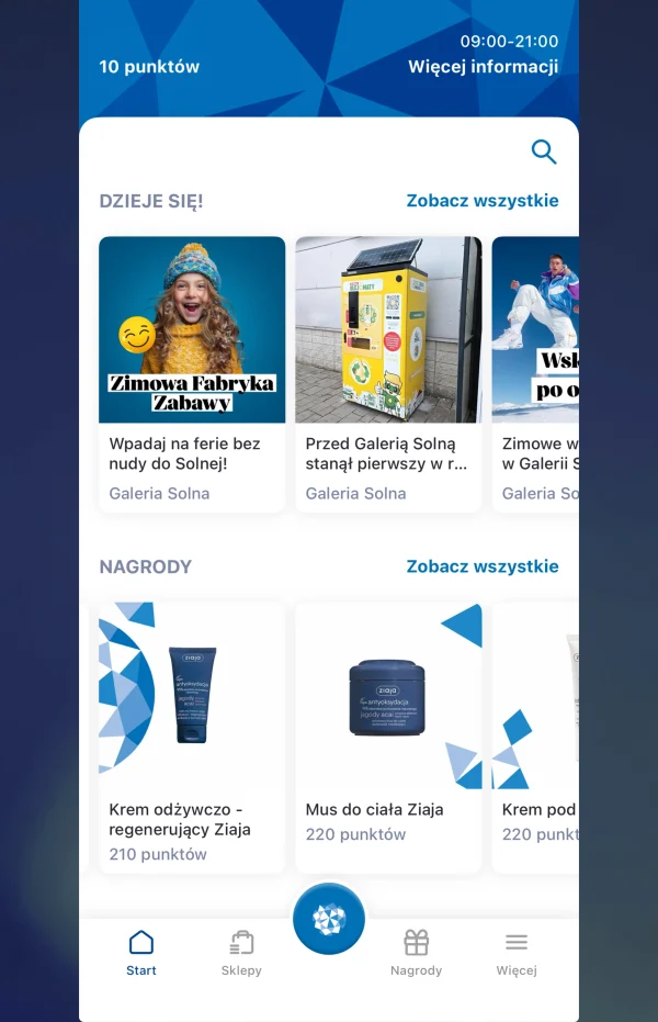 zrzut ekranu aplikacji galerii solnej